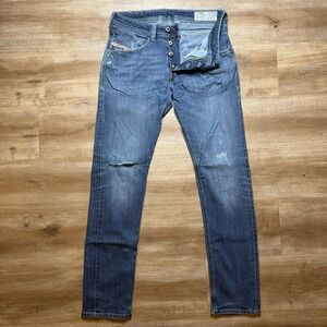 Diesel Jeans Men 29x32 Blue Belther Slim Tapered Fit Stretch Distressed 0814W